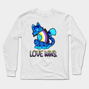 Love Wins Cat (Nonbinary Flag) Long Sleeve T-Shirt